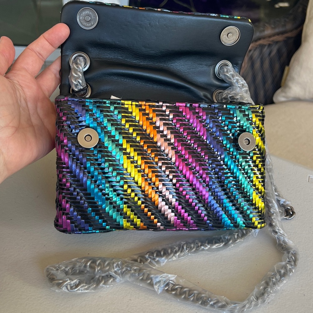 KURT GEIGER Kensington woven rainbow patent metallic convertible bag on chain - Picture 7 of 16